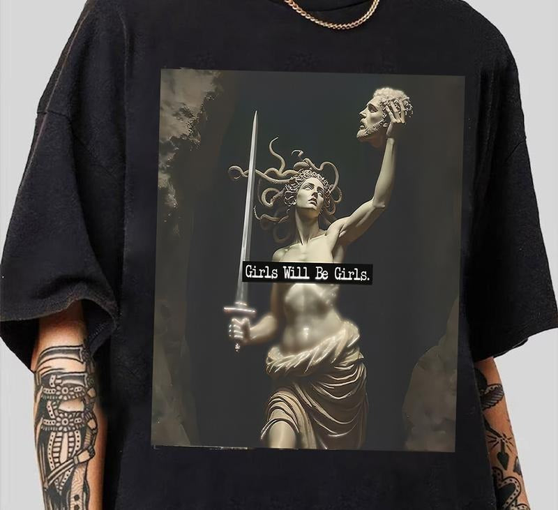 Funny Girl Will Be Girls Shirts Medusa Feminist Women T-Shirt Retro Vibes Hoodie, Sweatshirt | HypeDripTees.com