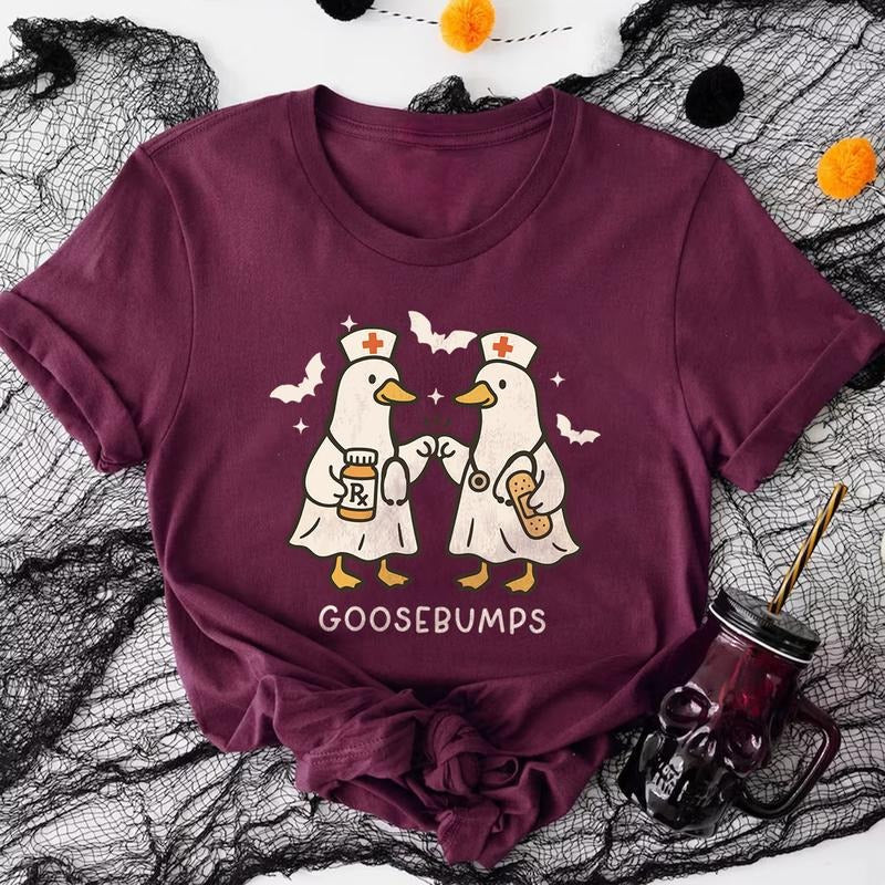 Funny Goosebumps Nurse Ducks Halloween T-Shirt | Cute Spooky Ghost Goose Tee Hoodie, Sweatshirt | HypeDripTees.com