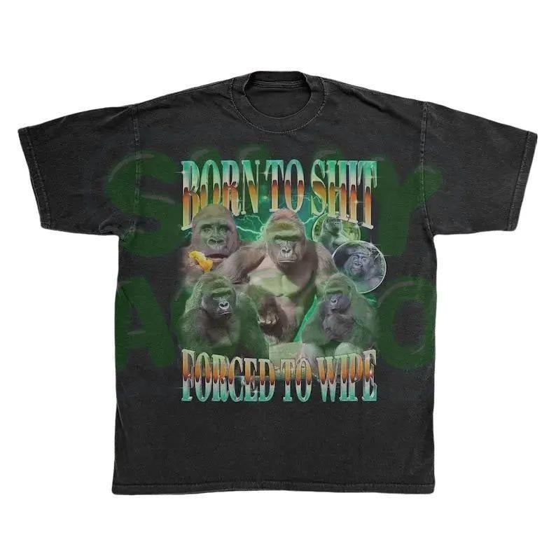 Funny Gorilla Meme Shirt | Born To Shit Forced To Wipe | Y2K Aesthetic Shirt | Weirdcore Graphic Tee | Unhinged Animal...