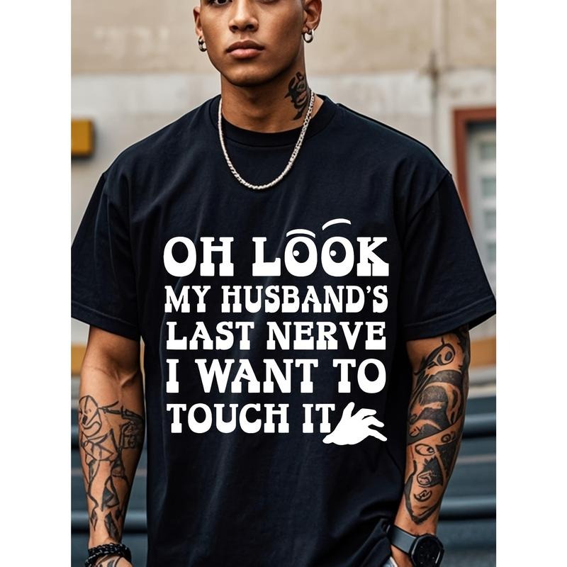 [Funny Graphic Tee] 1pc Black Funny Tee - 100% Cotton Casual T-Shirt Men's Novel Graphic Design