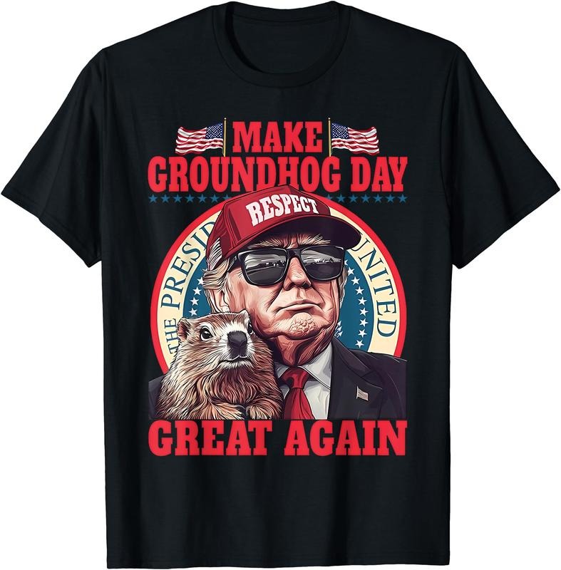 Funny Groundhog Make Groundhog Day Great Again Cotton Short Sleeve T-Shirts, Hoodie, Sweatshirt