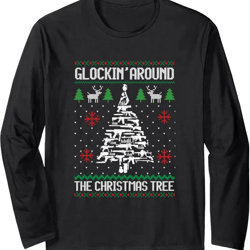 Funny Guns Ugly Christmas Sweaters for Gun Lovers Men Women Long Sleeve T-Shirt Hoodie, Sweatshirt | HypeDripTees.com