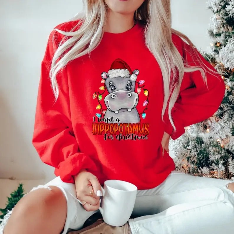 Funny I Want a Hippopotamus for Christmas Sweatshirt