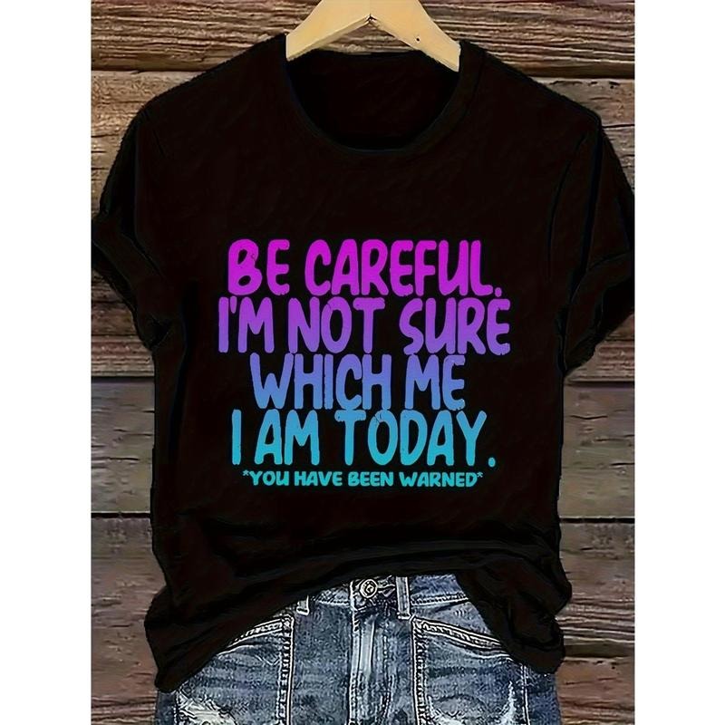Funny Ladies T-Shirt "Today I'm Not Sure Who I Am" - Bright Letter Print, Loose Fit Round Neck Short Sleeve Summer,...
