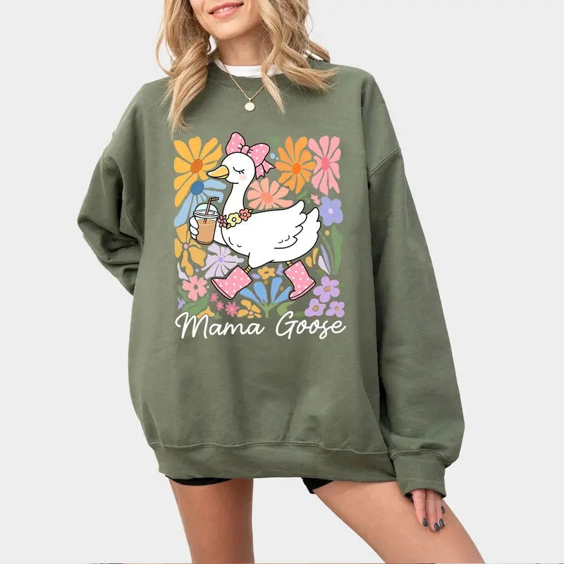 Funny Mama Goose Shirt, Mama Goose Sweatshirt, Boho Floral Mama Goose Shirt for Women, Mother's Day Gifts, Duck Mama...