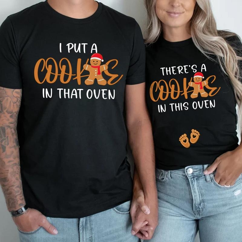 Funny Matching Christmas Pregnant Shirt, Holiday Pregnancy Announcement Tee, Christmas Cookie T-shirt, Pregnancy Reveal...