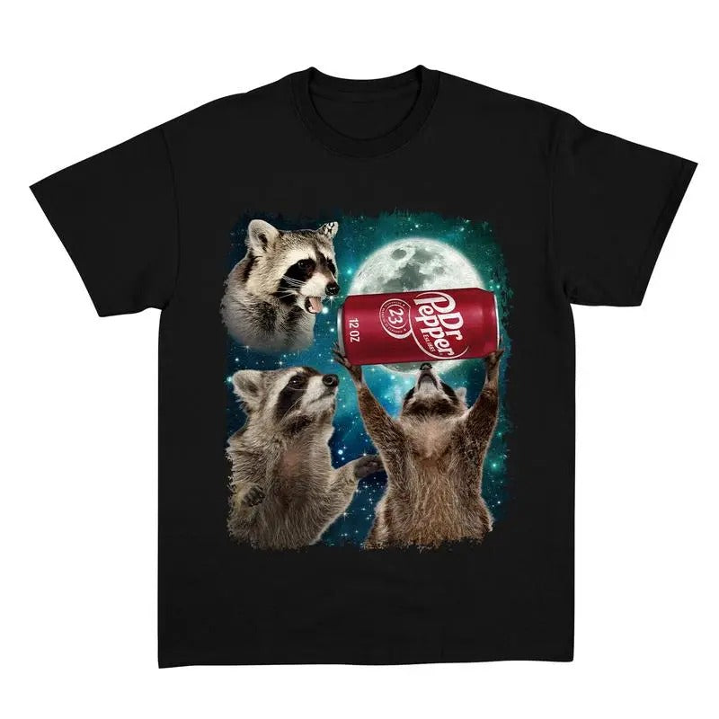 Funny Meme Three Raccoons Dr Pepper Vintage Graphic Shirt, Retro Raccoon Moon Shirt, Raccoon Lovers, Raccon Tee,...