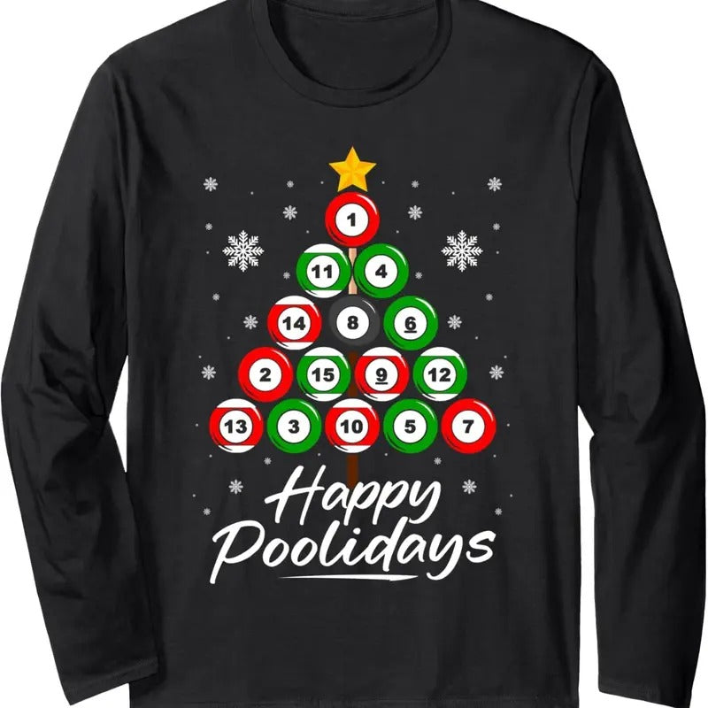 Funny Pool Christmas Tree Billiards Shirt Ugly Xmas Sweater Long Sleeve T-Shirt Hoodie, Sweatshirt | HypeDripTees.com