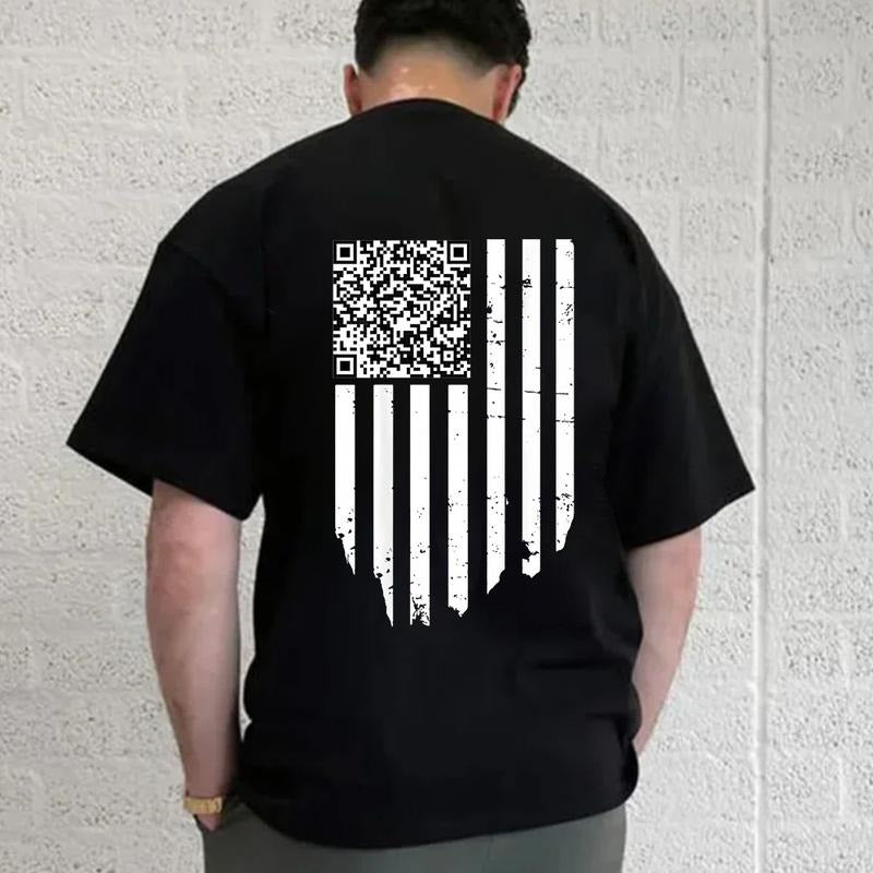 Funny QR Scan Code Dancing US Flag Funny T-Shirt Tshirt Casual Style Crew Neck Short Sleeve T-Shirt Tops Trendy for...