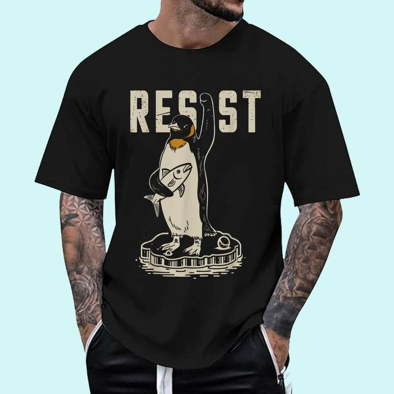 Funny Resist Penguin Activism T-Shirt | Tee For Men and Women, Unisex Cotton Hoodie, Sweatshirt | HypeDripTees.com