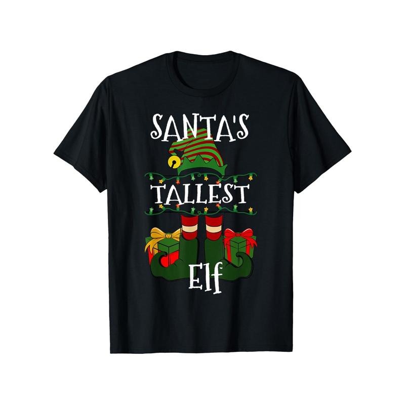 Funny Santa'S Tallest Elf Christmas Humor for Tall People T-Shirt, Men'S And Women'S Four Seasons Cotton Casual Round...