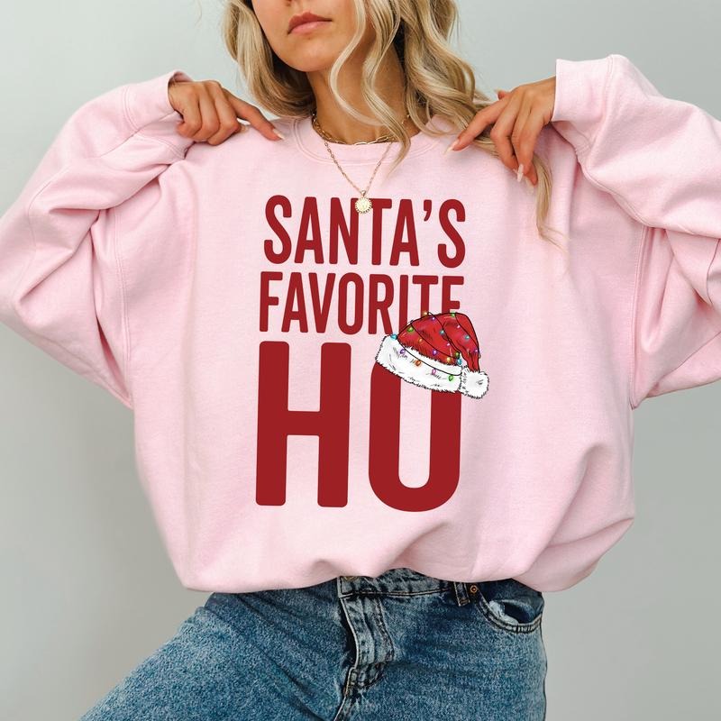Funny Santa's Favorite Ho Sweatshirt, Christmas Santa Sweaters for Girls, Christmas Vibes Crewneck, Holiday Womenswear,...