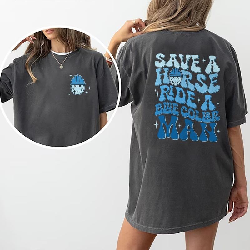 Funny Save A Horse T-shirt, Blue Collar Wife Tee, Wifey Shirt, Funny Gifts For Wife, Bule Collar Girlfriend T-shirt...