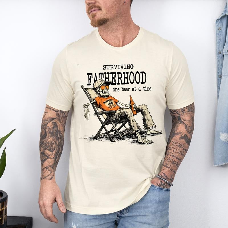Funny Skeleton Dad T-Shirt - Surviving Fatherhood One Beer at a Time Shirt, Father Day Shirt, Funny Dad Shirt, Funny Dad...