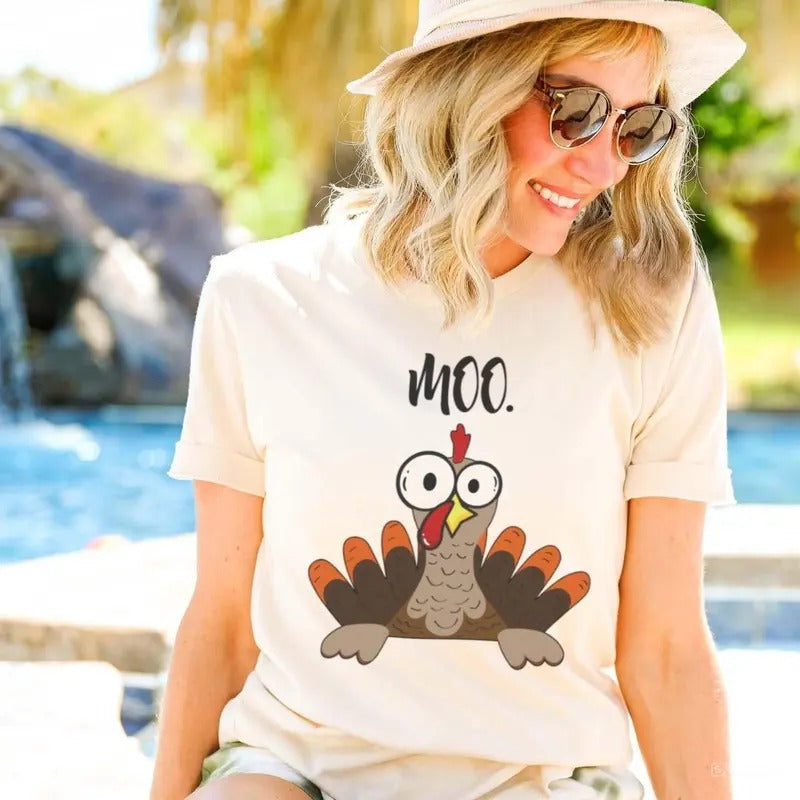 Funny Thanksgiving Shirt For Women and Men, Funny Turkey Moo Unisex Shirt, Thankful Farmer Tee, Farmer Gift, Thanksgiving...