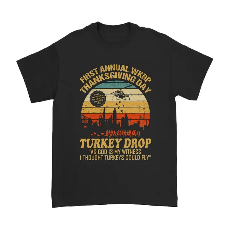 Funny Thanksgiving WKRP Turkey Drop T-Shirt, Thanksgiving Day Cincinnati OH Shirts Hoodie, Sweatshirt | HypeDripTees.com