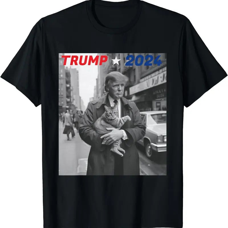 Funny Trump And Cat 2024 T-Shirt | Unisex Cotton Tee Gift | Full Size Hoodie, Sweatshirt | HypeDripTees.com