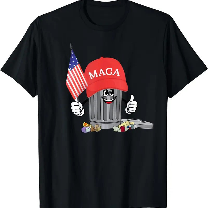 Funny Trump MAGA Garbage Can Cartoon Character American Flag T-Shirt Hoodie, Sweatshirt | HypeDripTees.com
