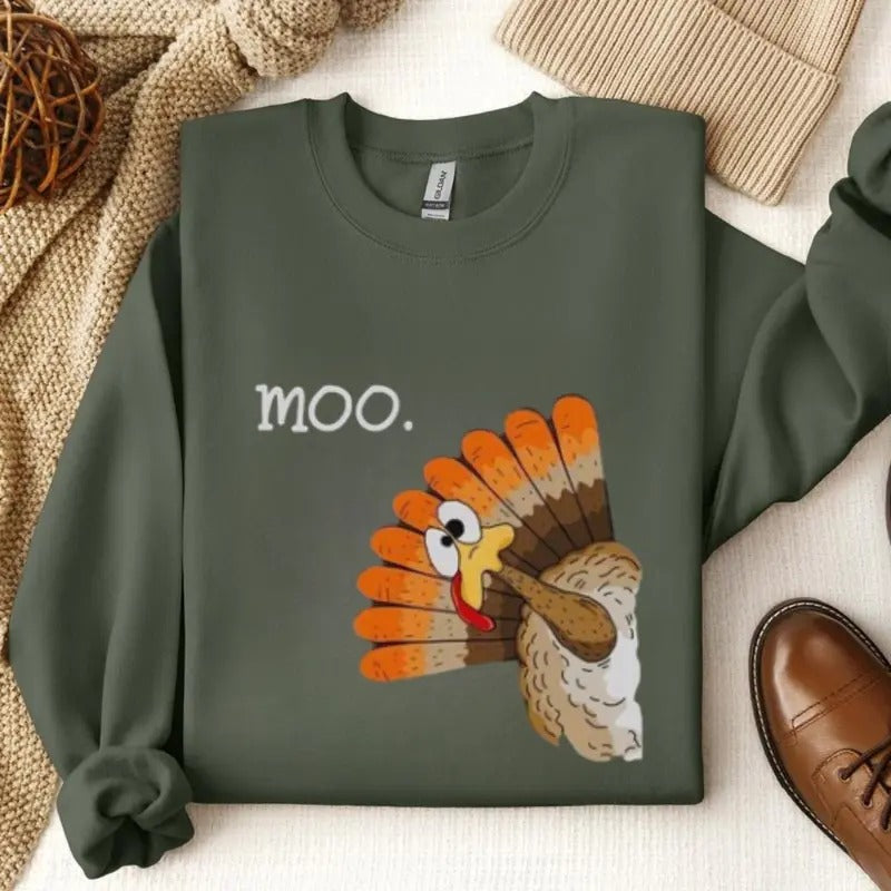 Funny Turkey Moo Unisex Shirt Fake Cow Funny Thanksgiving Shirts For Women And Men, Thanksgiving Gifts, Gifts For...
