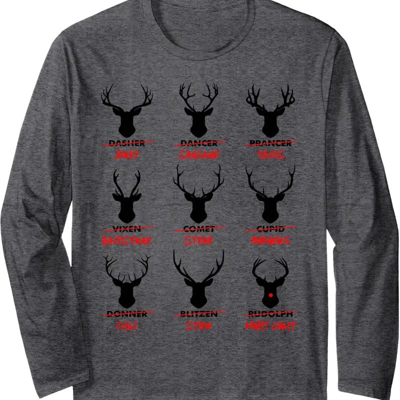 Funny Ugly Christmas Top Deer Hunter Santa's Reindeer Jerky Long Sleeve T-Shirt Hoodie, Sweatshirt | HypeDripTees.com