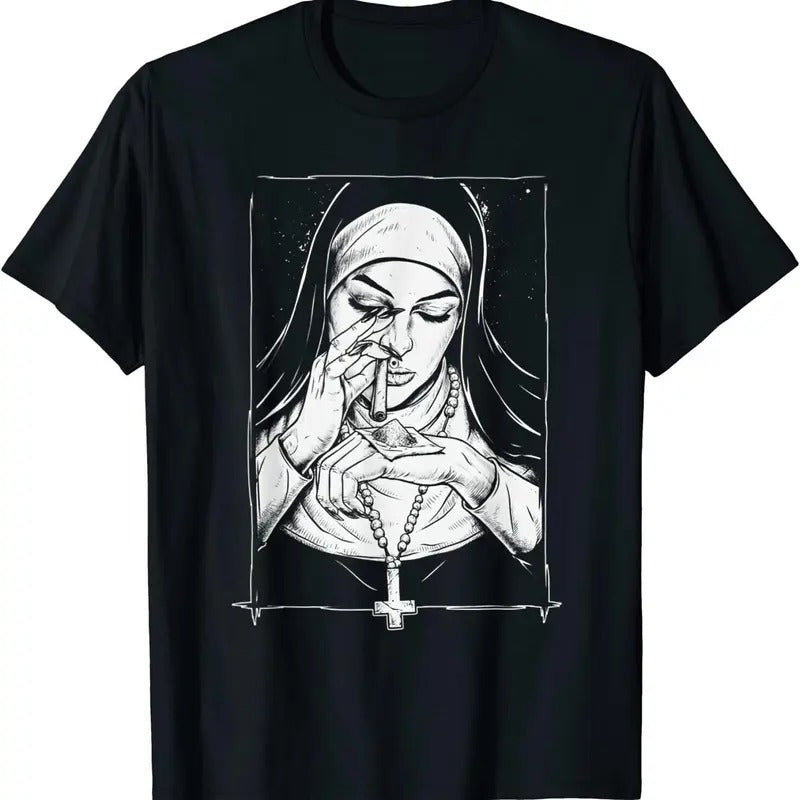 Funny Unholy Nun T-Shirt, Unisex, Cotton Top Streetwear Hoodie, Sweatshirt | HypeDripTees.com