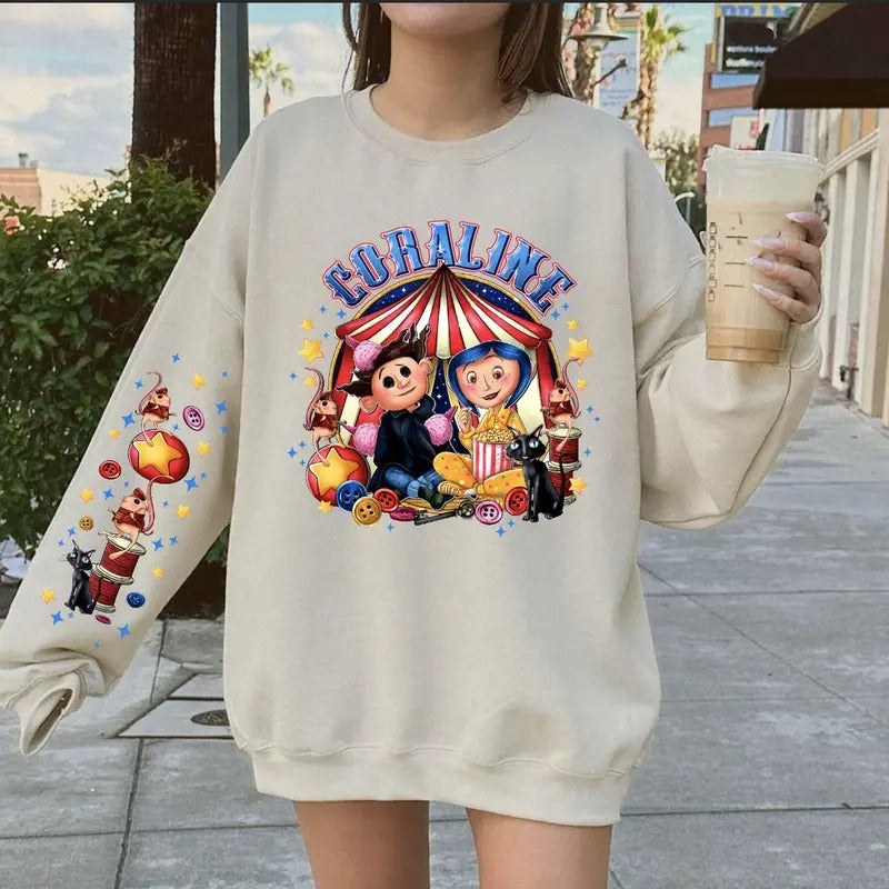 Funny circus Coralinee Sweatshirt_Hoodie,  Spooky movie TShirt, Movie Vintage Retro Horror, Halloween Gift, Graphic...