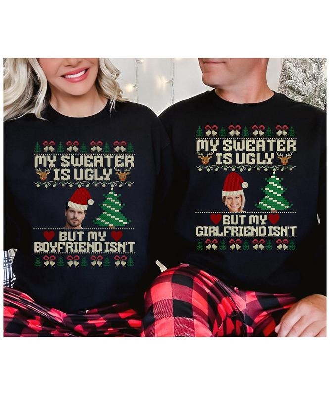 Funny matching couples Ugly Christmas sweater Custom photo husband and wife sweatshirt Married couple matching Christmas...