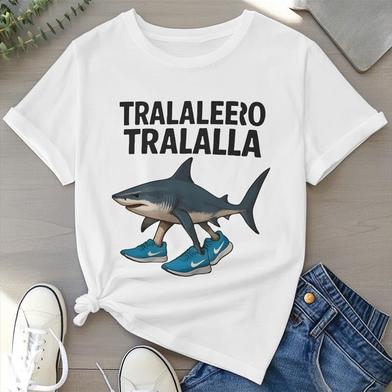 Funny shark emoji shirt, strange and absurd funny shirt, men's top, gift T-shirt,round neck short sleeve, fashionable...