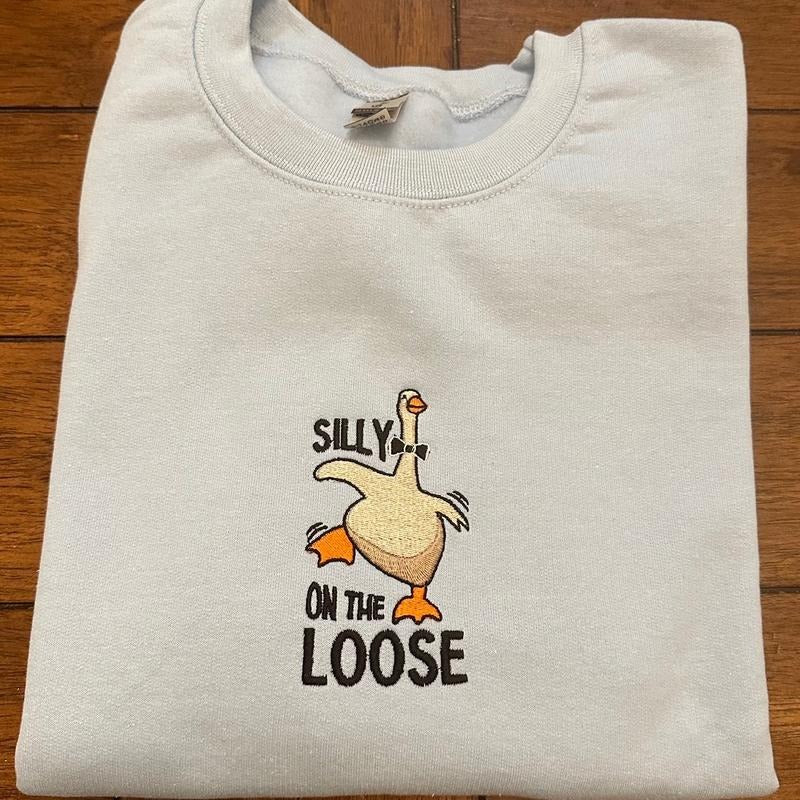 GOOSE ON THE LOOSE Embroidered Crewneck Sweatshirt T-Shirts, Hoodie | HypeDripTees.com