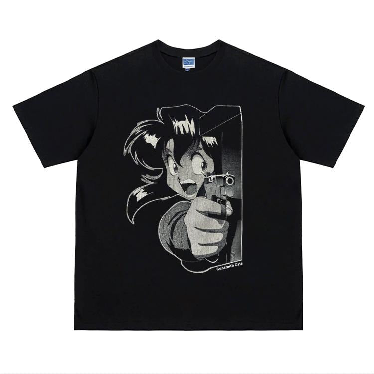 GUN SMITH CATS "Aiming" Heavyweight Vintage Tee 100% Cotton OVERSIZED Anime T-shirt Menswear Top Crew Necks Tshirt Casual...