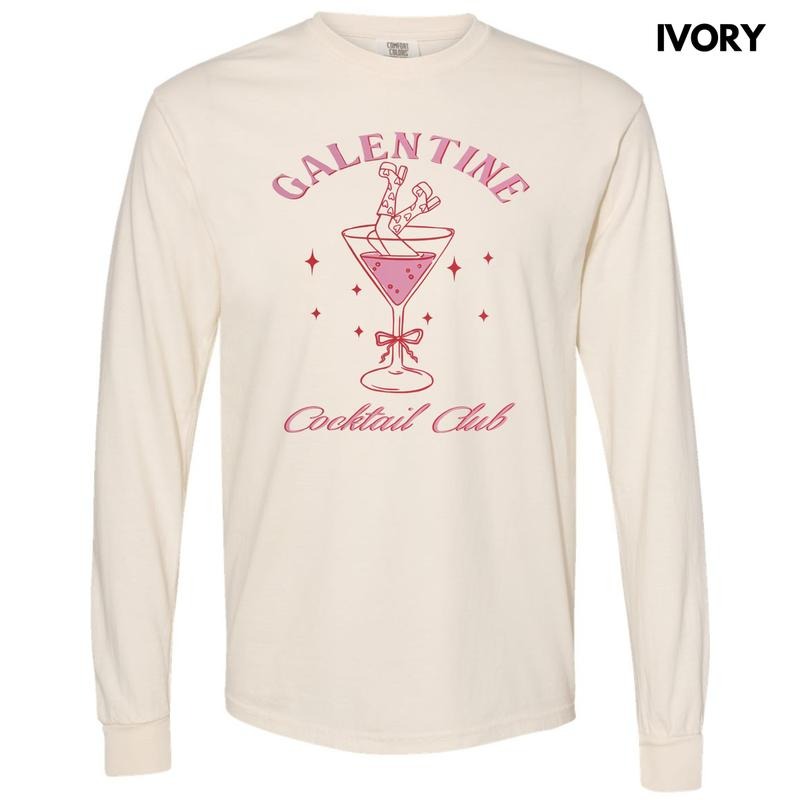Galentine Cocktail Club Long Sleeve Comfort Colors T-Shirt Hoodie, Sweatshirt | HypeDripTees.com