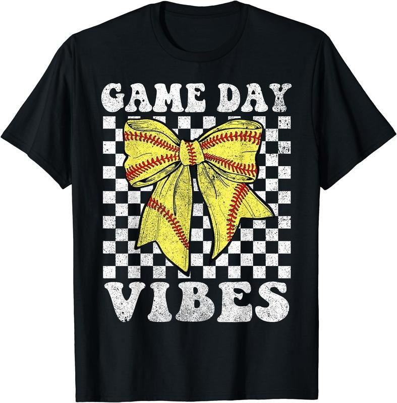Game Day Vibes Coquette Bow Softball Mama Softball Girl T-Shirt | Unisex Cotton Tee Gift, Crewneck, Short Sleeve Hoodie,...