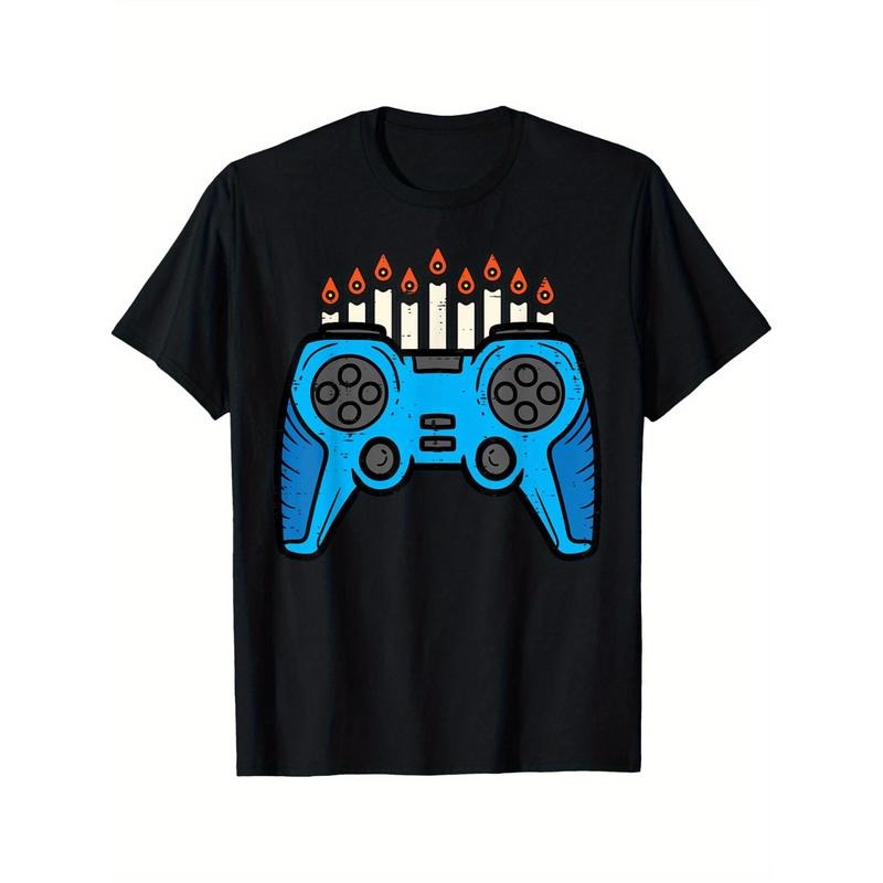 Game Gamer Hanukkah Chanukah Men Boy Youth Kids T-Shirt Black casual short sleeve men's sport T-shirt  made in usa...