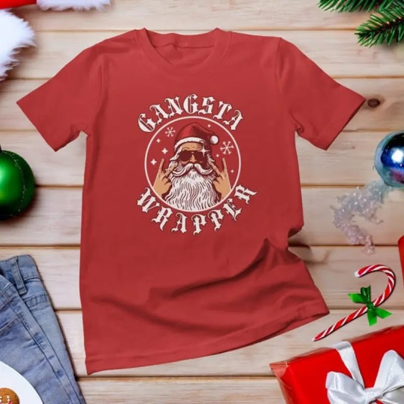 Gangsta Wrapper Shirt, Ugly Christmas Sweater Shirt, Christmas Party Shirts, Gangsta Wrappa Shirt, Christmas group...