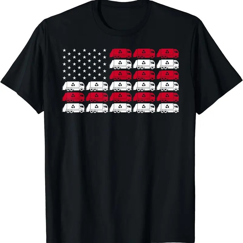 Garbage Truck USA American Flag Patriotic Men Women Boys T-Shirt Hoodie, Sweatshirt | HypeDripTees.com