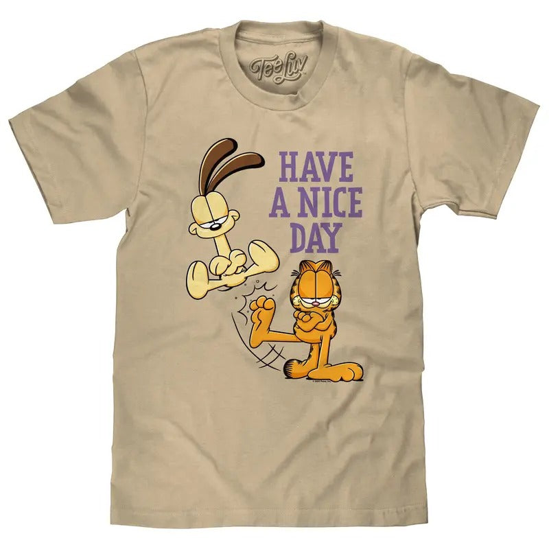 Garfield and Odie Shirt Have A Nice Day Cartoon T-Shirt - Cream Hoodie, Sweatshirt | HypeDripTees.com