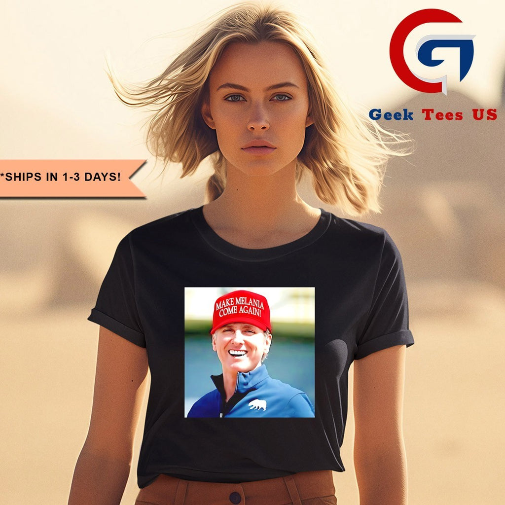 Gavin Newsom wearing Make Melania Come Again hat shirt