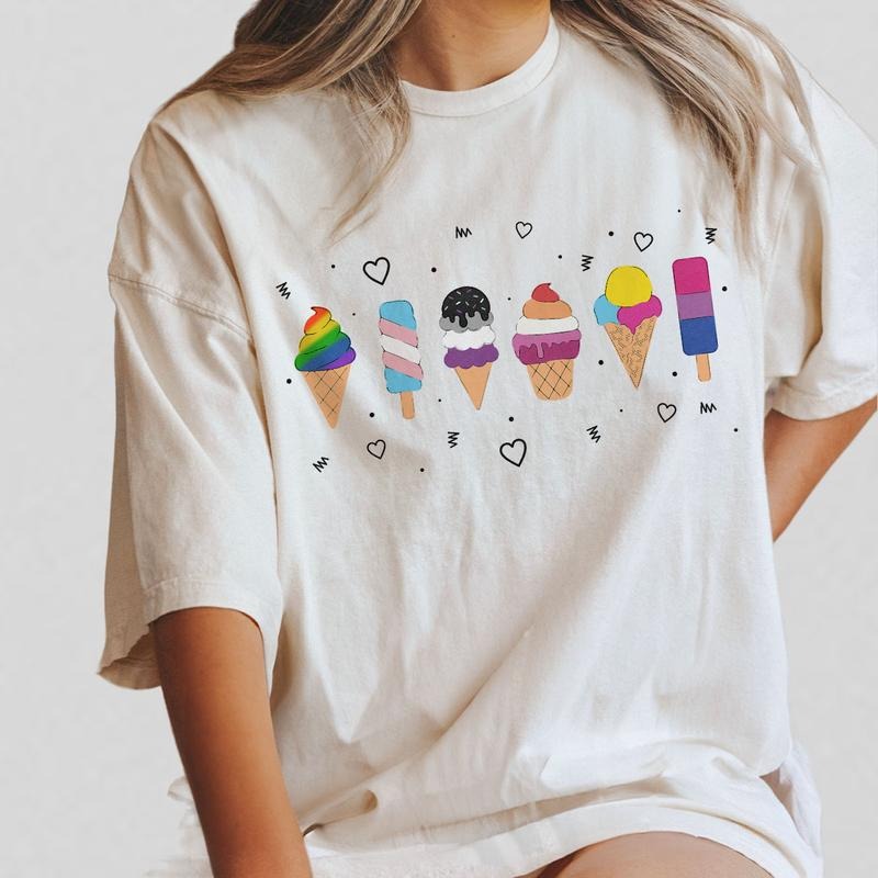 Gay Ice Cream Comfort Shirt, Rainbow Pride Tee, Pride Month LGBTQ TShirt, LGBTQ Gift, Progress Pride Shirt, Gay Pride...