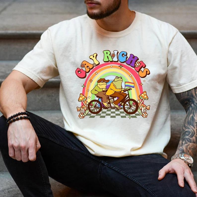 Gay Rights Funny Frog And Toad Shirt, Gay Pride Frog Lover T-shirt, Cottagecore LGBTQ Pride Tee, Rainbow Pride Month...