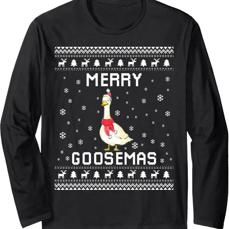 Geese Ugly Christmas Sweater Geese Lover Holiday Present Long Sleeve T-Shirt Hoodie, Sweatshirt | HypeDripTees.com