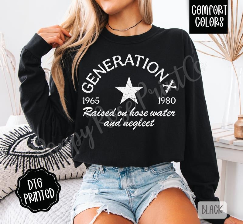 Gen X Comfort Colors Long Sleeve T-Shirt, Cute Women's Graphic Tee Hoodie, Sweatshirt | HypeDripTees.com