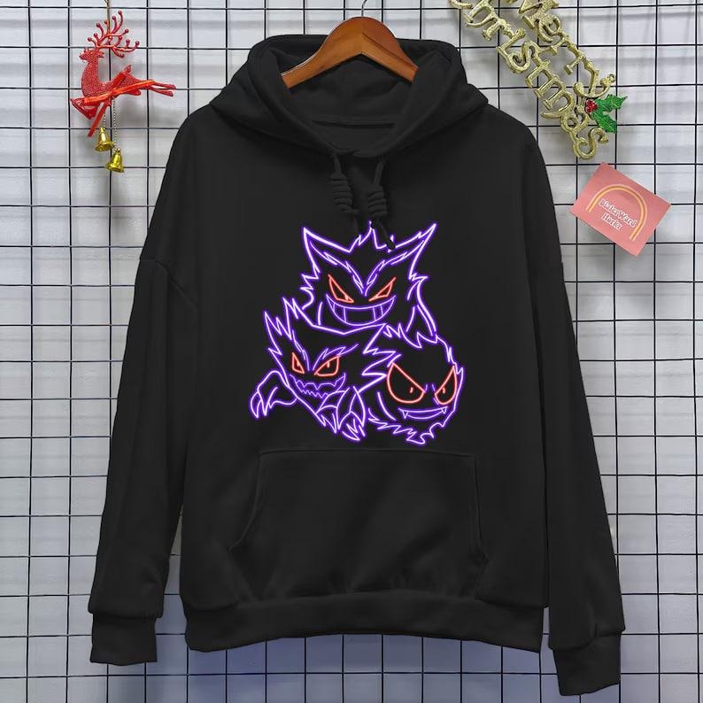 Gengar Ghost Hoodie | Gengar Ghost Sweatshirt | Dark Ghost Kaiju Japanese Style SWEATSHIRTS | Japanese Anime| Neon Style...