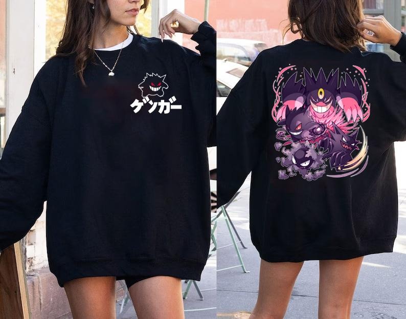 Gengar SWEATSHIRTS | Gengar 2 Sides Sweatshirt | Dark Ghost Kaiju Japanese Style SWEATSHIRTS | Japanese Anime Movie Film...