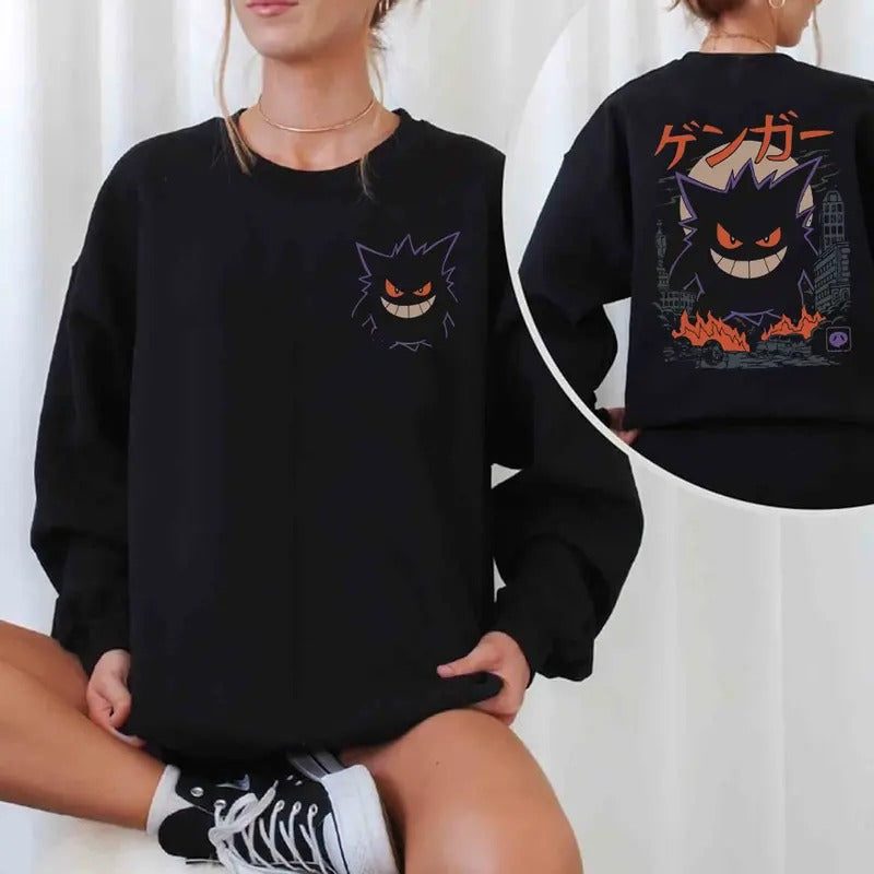 Gengar SWEATSHIRTS | Gengar 2 Sides Sweatshirt | Dark Ghost Kaiju Japanese Style SWEATSHIRTS | Japanese Anime Movie Film...