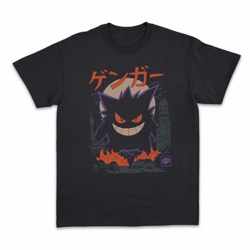 Gengar Shirts, Dark Ghost Kaiju Japanese Style Shirts, Japanese Anime, Science Fiction Japanese Shirts Menswear Top...