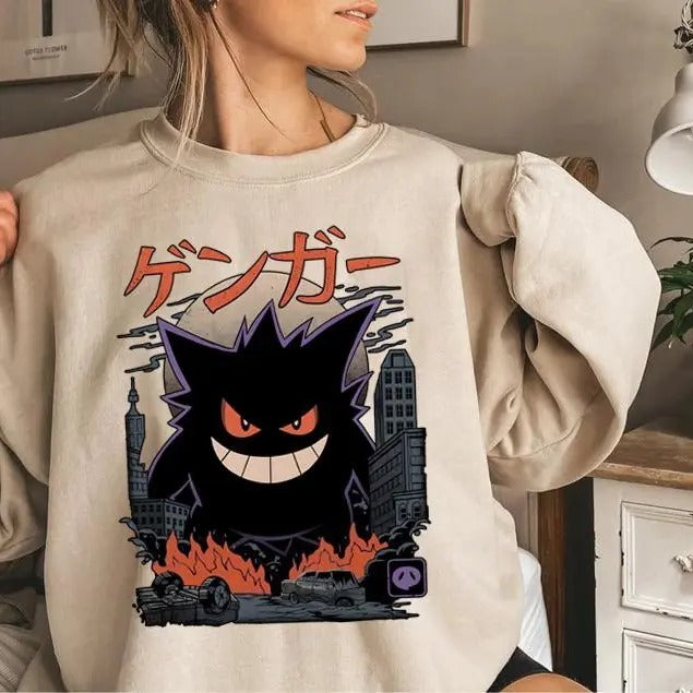 Gengar Sweatshirt Dark Ghost Kaiju Japanese Style _484 , Multiple Colorways - Full Size Range T-Shirts, Hoodie