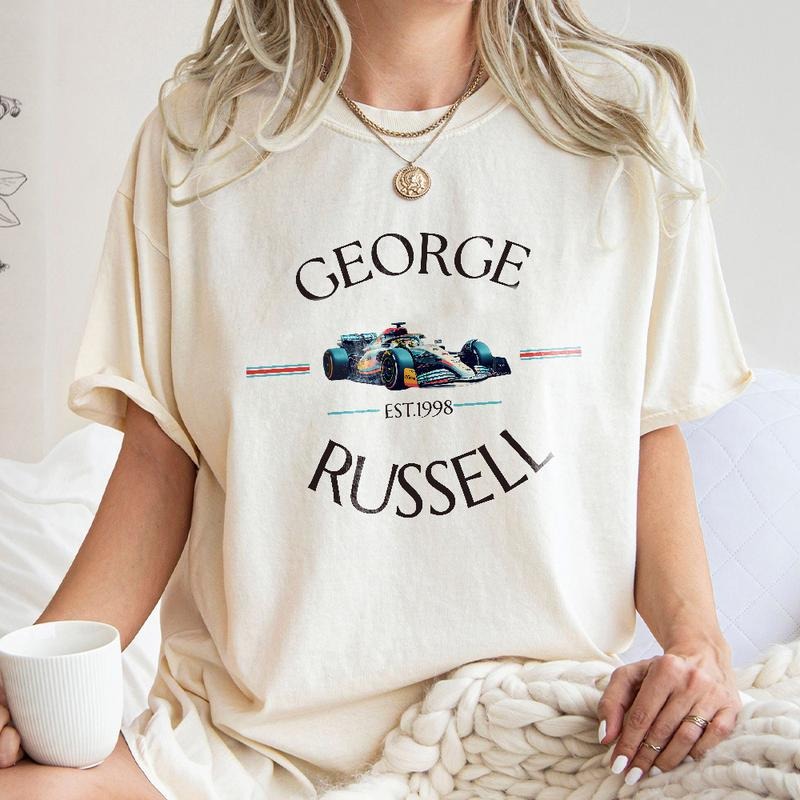 George Russell Unisex Garment-Dyed Vintage T-Shirt, Formula One Racing Tee, Motorsport T-Shirt, Gift for F1 Fans Hoodie,...