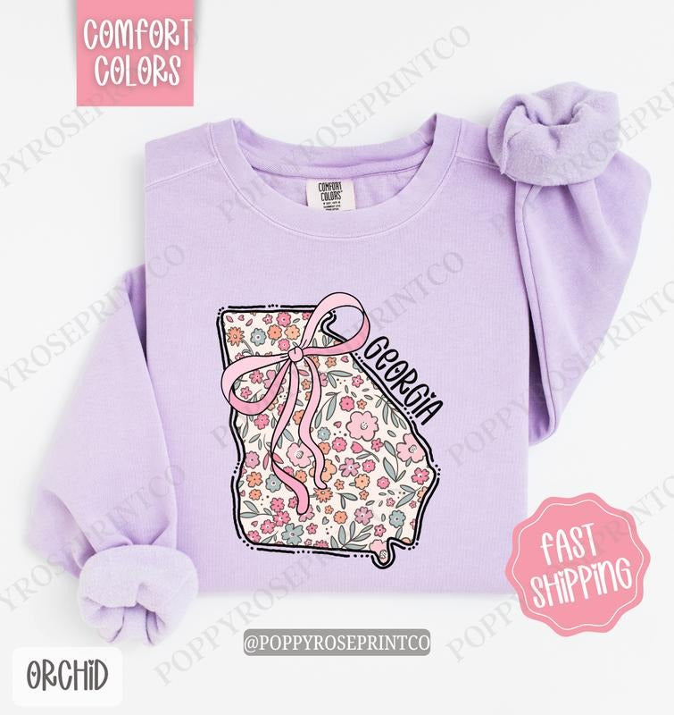 Georgia Floral Comfort Colors Sweatshirt, Georgia Sweatshirt, Cute Bow Georgia Sweatshirt T-Shirts, Hoodie | HypeDripTees.com