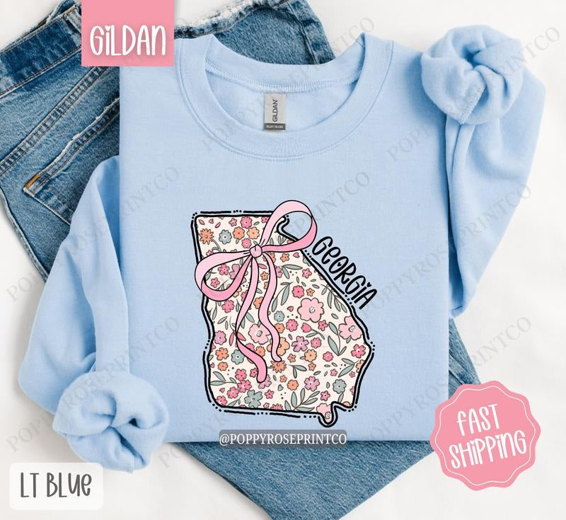 Georgia Floral Sweatshirt, Cute Georgia Sweatshirt, Georgia State Sweatshirt T-Shirts, Hoodie | HypeDripTees.com