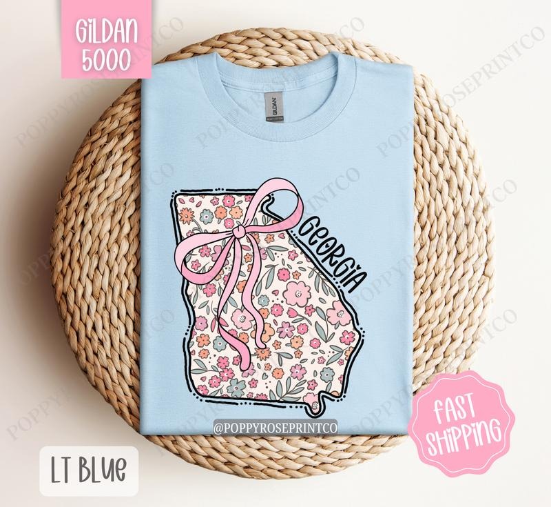 Georgia Gildan T-shirt, Cute Georgia State Shirt, Georgia Floral Bow Tee Hoodie, Sweatshirt | HypeDripTees.com